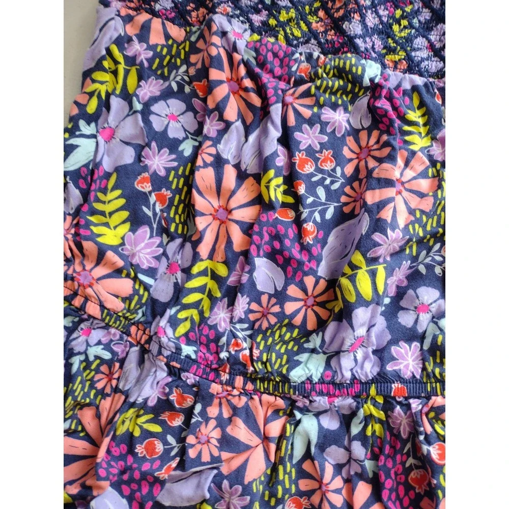 Cat & Jack‎ Girls Floral Dress Navy Blue Pink Purple XS 4/5 Flutter Sleeve